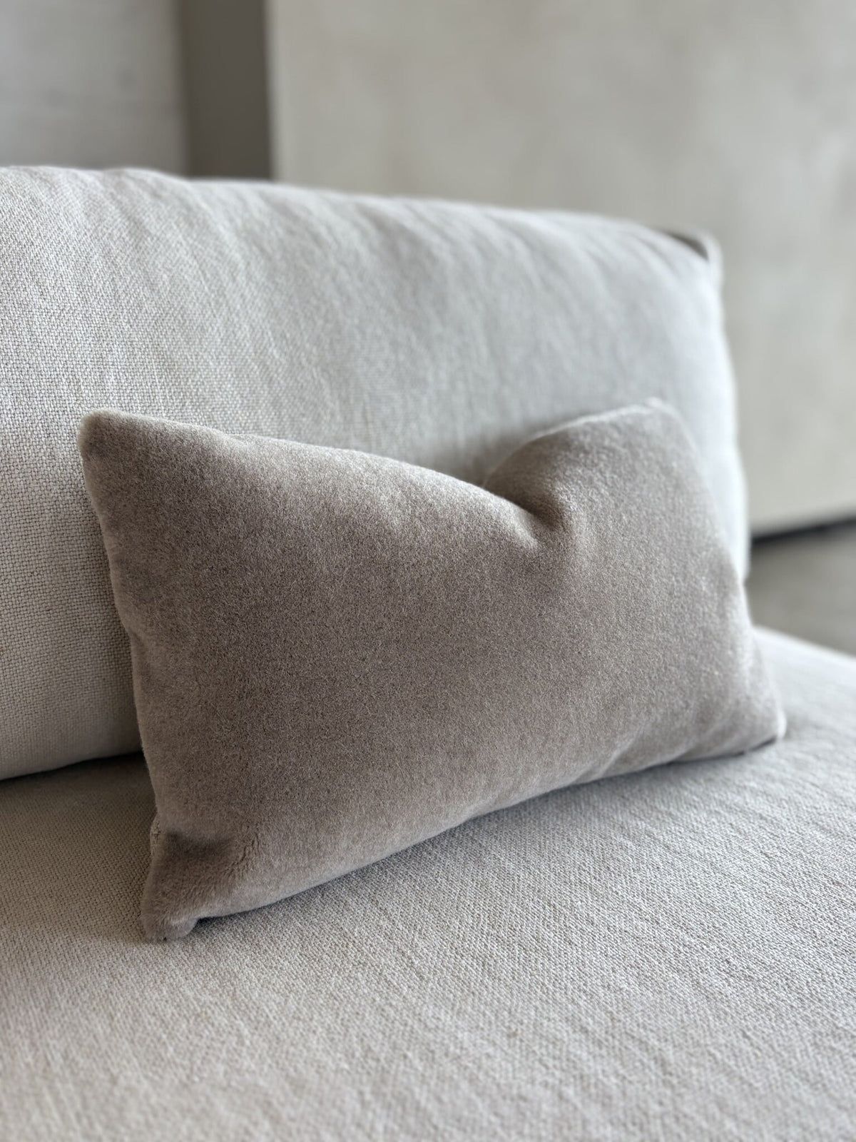 Luxury mohair decorative cushion Amy taupe 50x30 cm