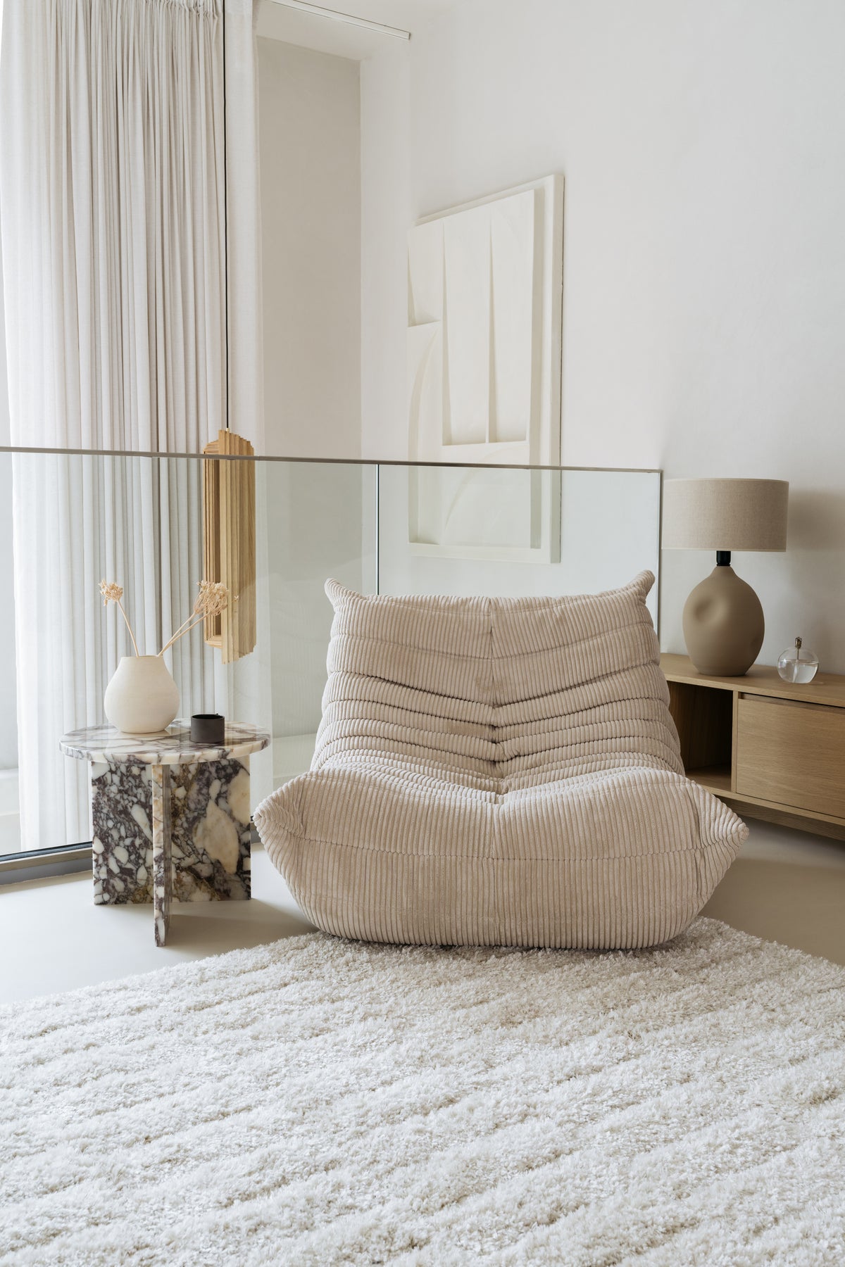 High-pile wool rug Stella 200x290 cm ecru