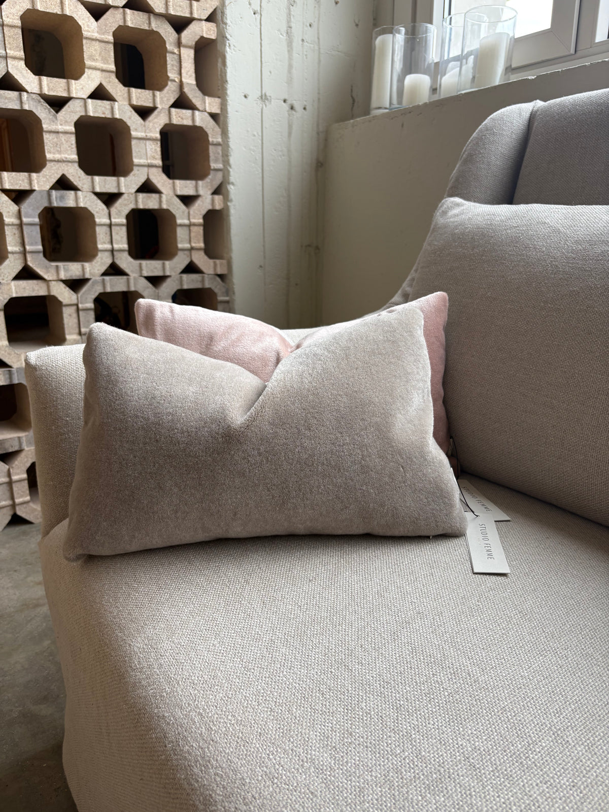 Luxury mohair decorative cushion Amy taupe 50x30 cm