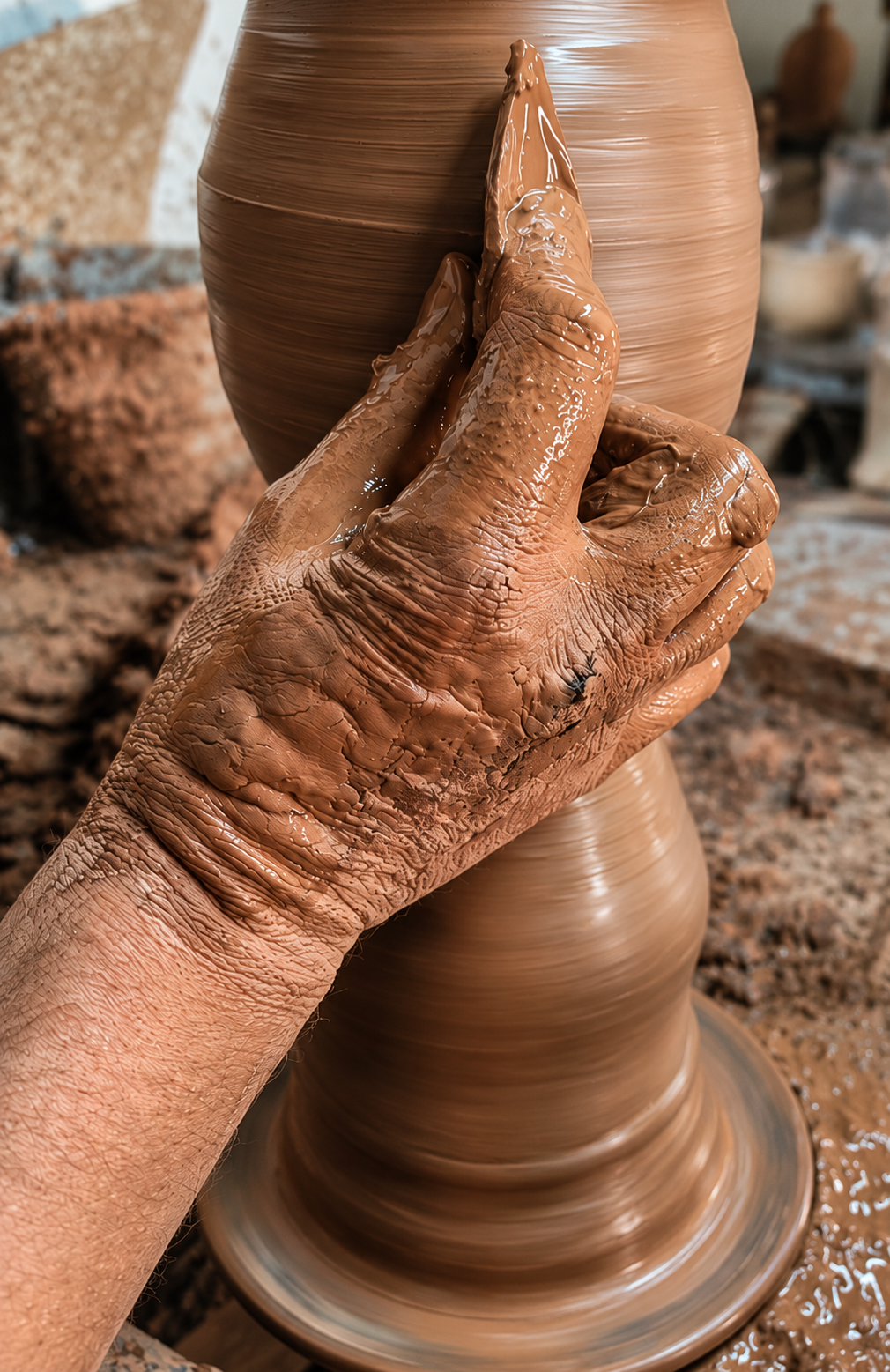 Handmade table lamp Liz in Spanish earthenware sand - linen