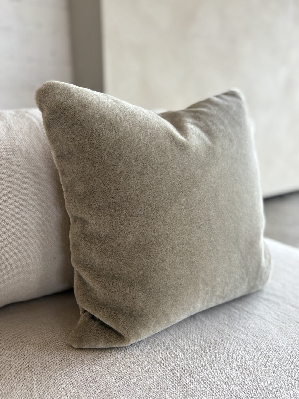 Luxury mohair decorative cushion Amy sage green 50x50 cm