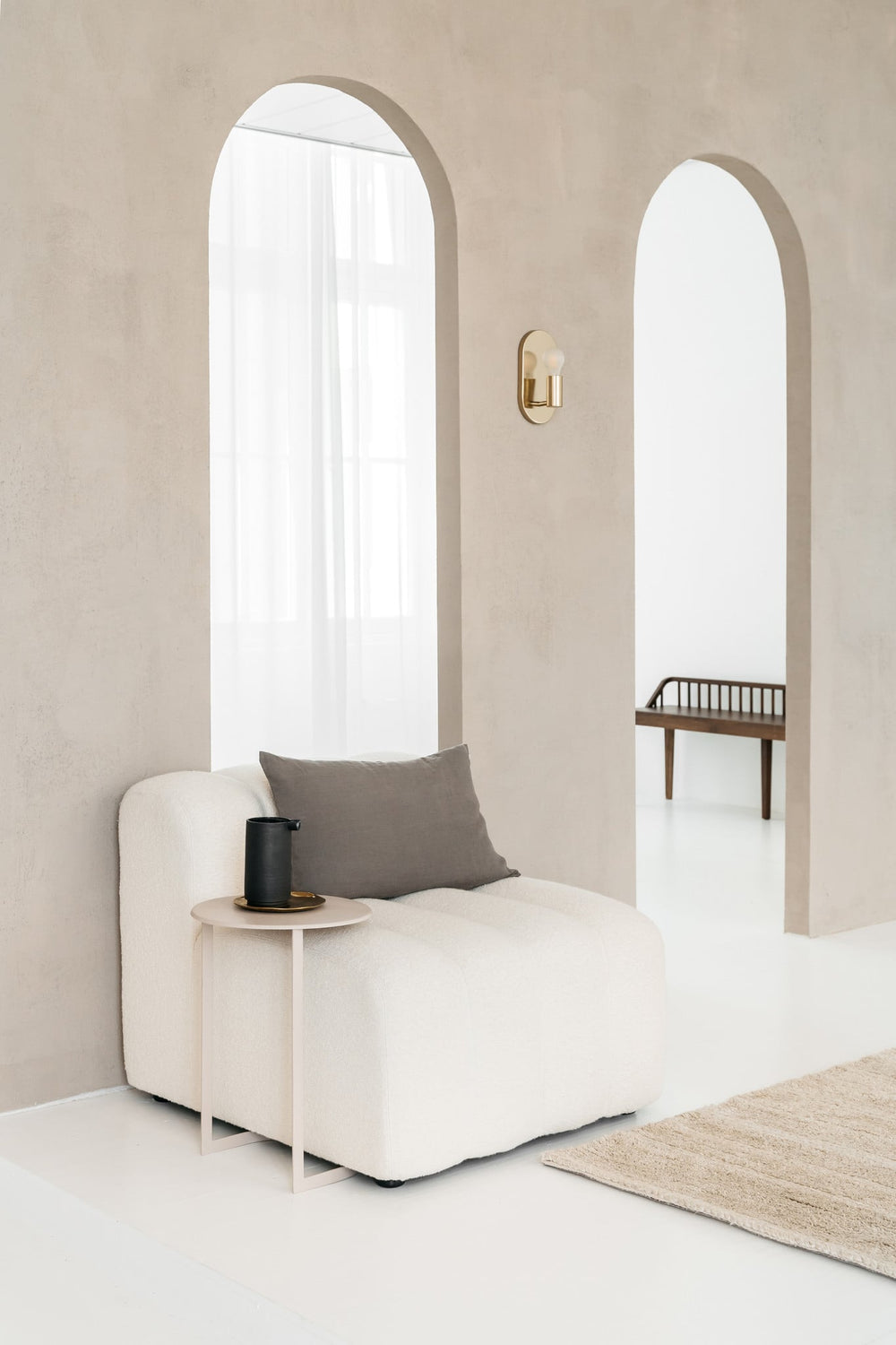 Satin-finish coated metal side table Sadie taupe
